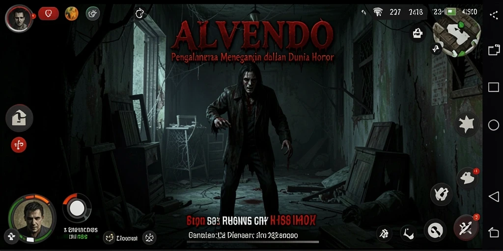 Tampilan gameplay ALVENDO yang menegangkan dan menyeramkan.