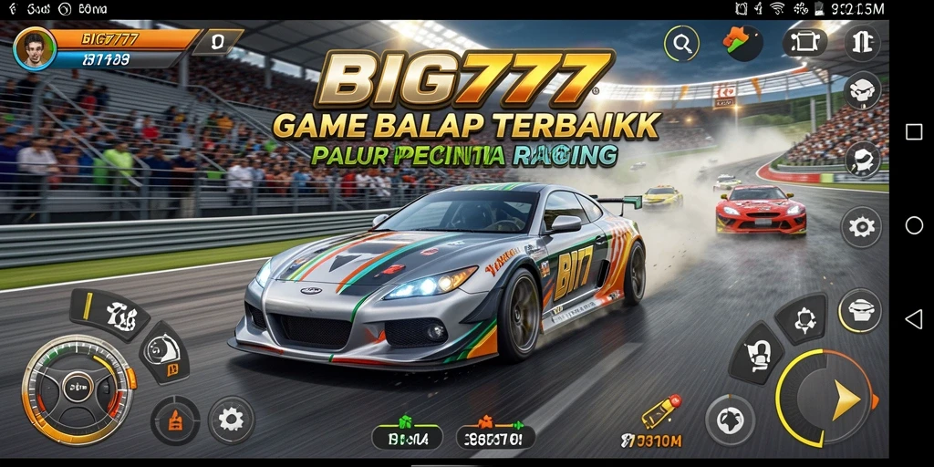Screenshot gameplay BIG777 dengan aksi balap yang mendebarkan.