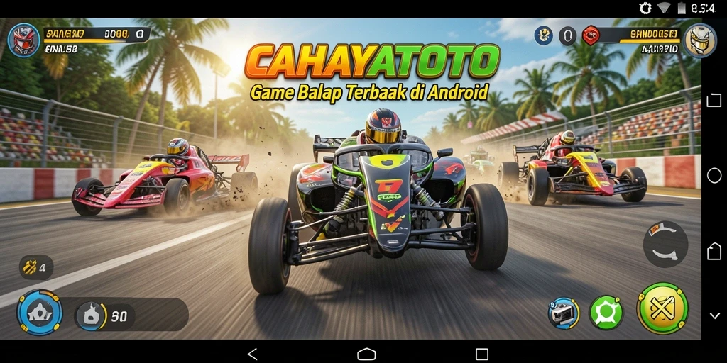 Screenshot gameplay CAHAYATOTO yang menunjukkan aksi balapan seru.