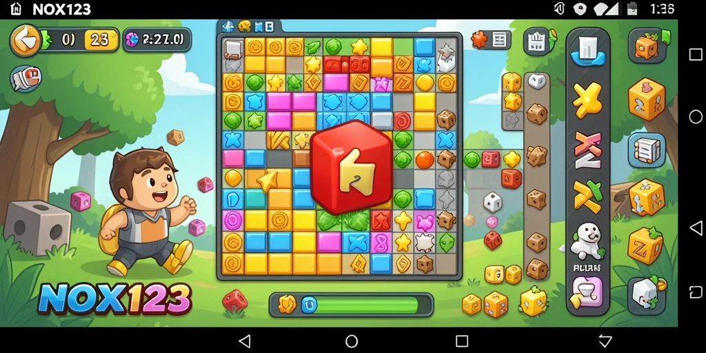 Tampilan gameplay menakjubkan dari NOX123 dengan banyak tantangan puzzle.